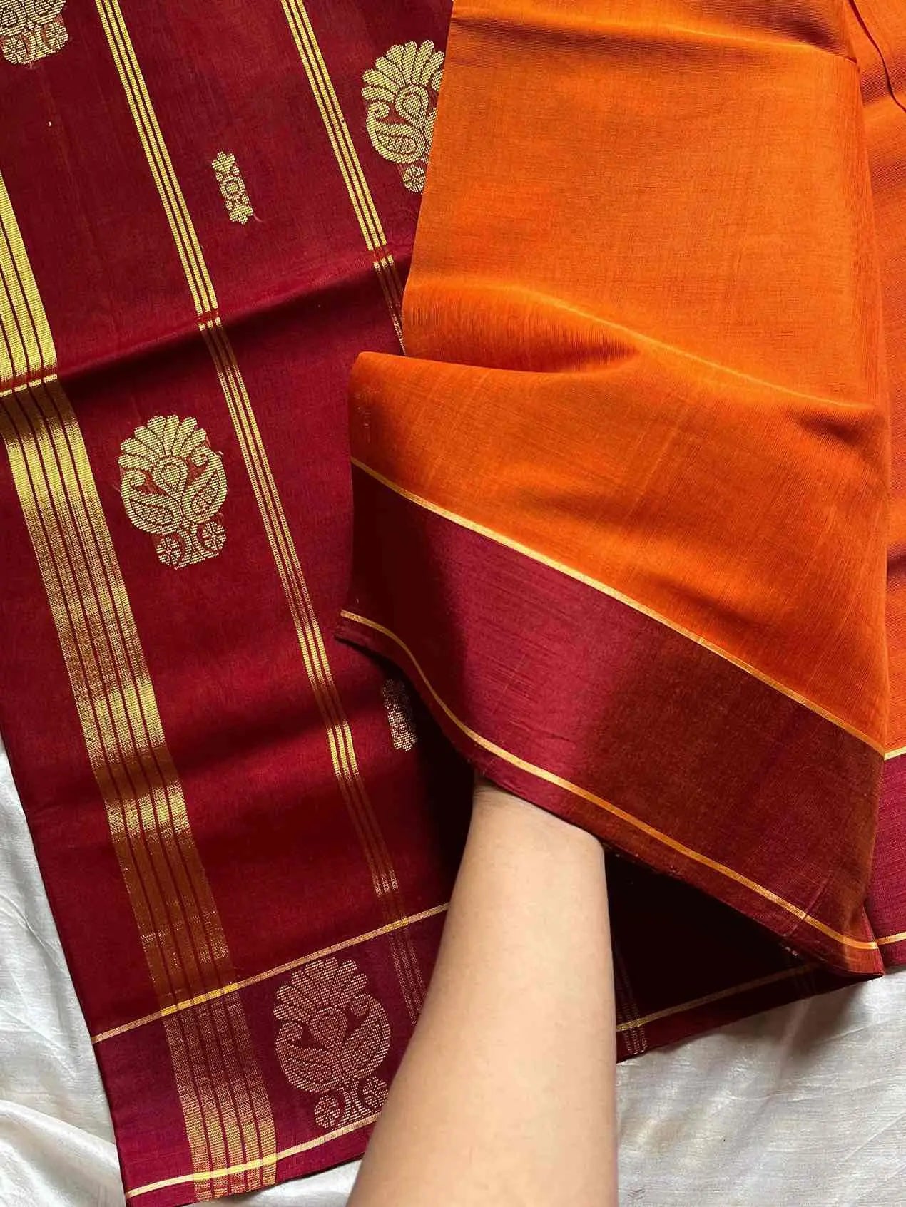 Vegan Weaves – Yellow X Orange Handloom Art Silk Saree