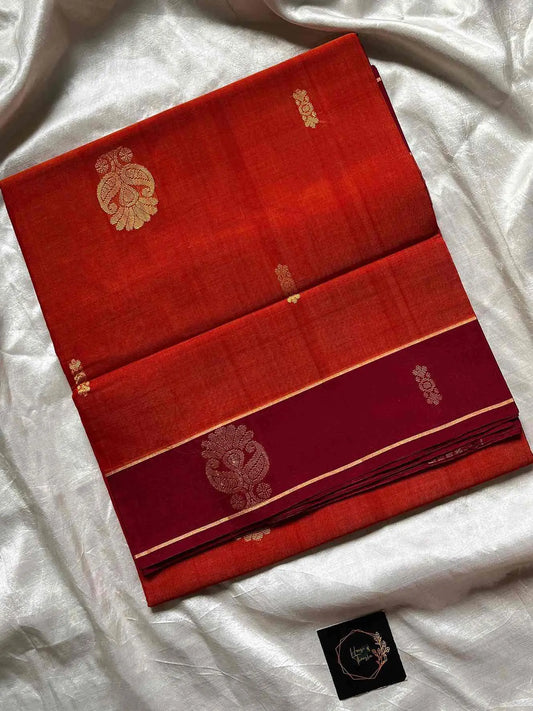 Vegan Weaves – Orange Handloom Art Silk Saree