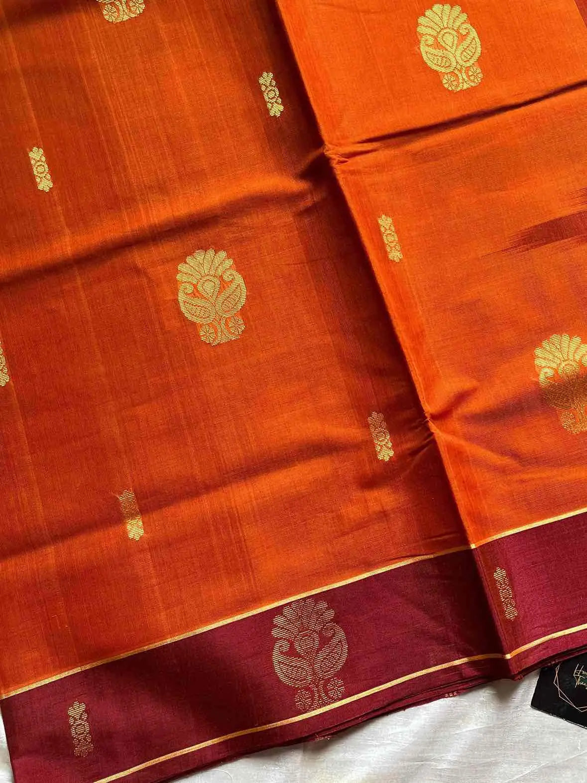 Vegan Weaves – Yellow X Orange Handloom Art Silk Saree