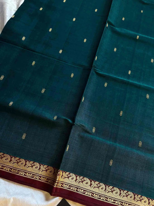 Vegan Weaves – Peacock green Handloom Art Silk Saree