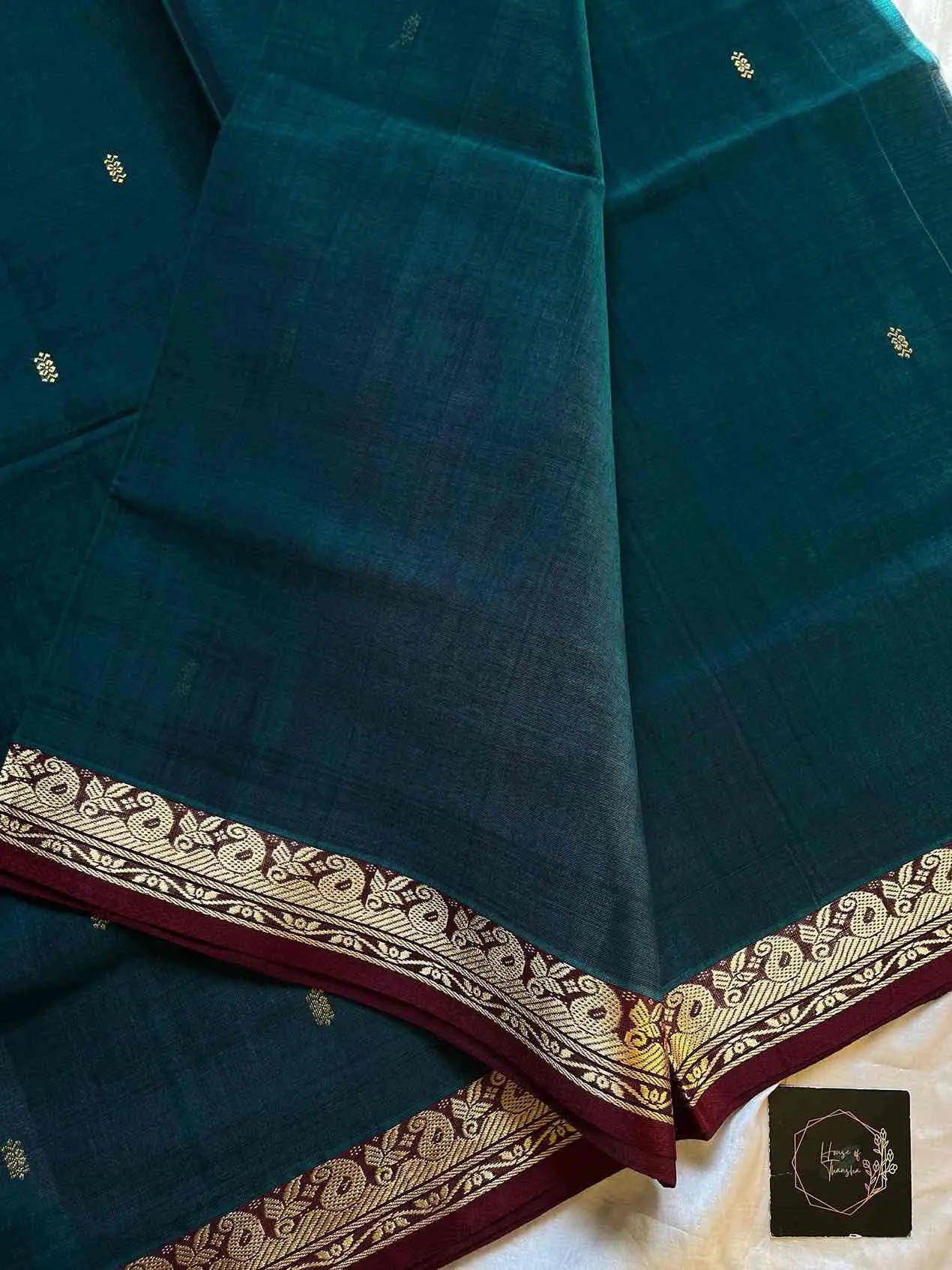 Vegan Weaves – Peacock green Handloom Art Silk Saree