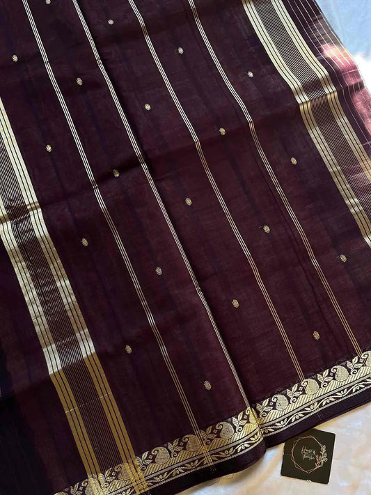 Vegan Weaves – Pastel orange Handloom Art Silk Saree (Without blouse)