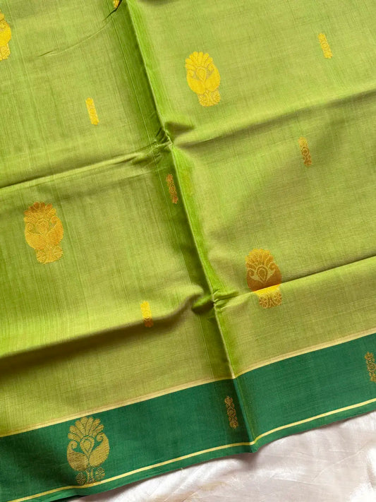 Vegan Silk Saree – Tender Leaf Green Handloom Art Silk