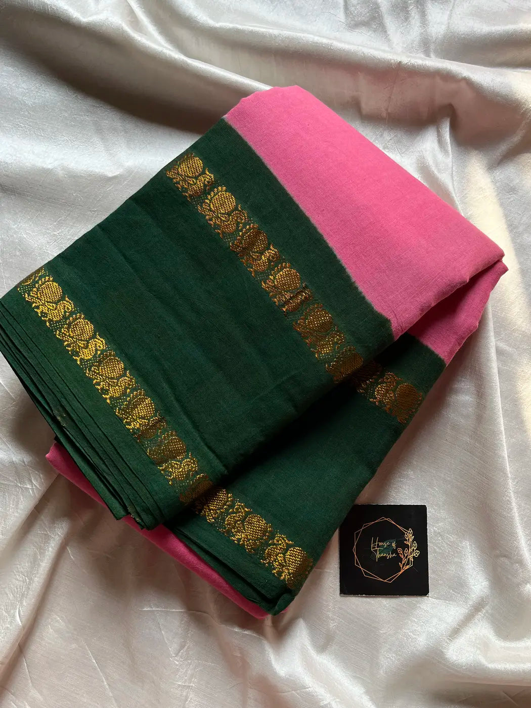 Sungudi Cotton Saree - Pink & Green