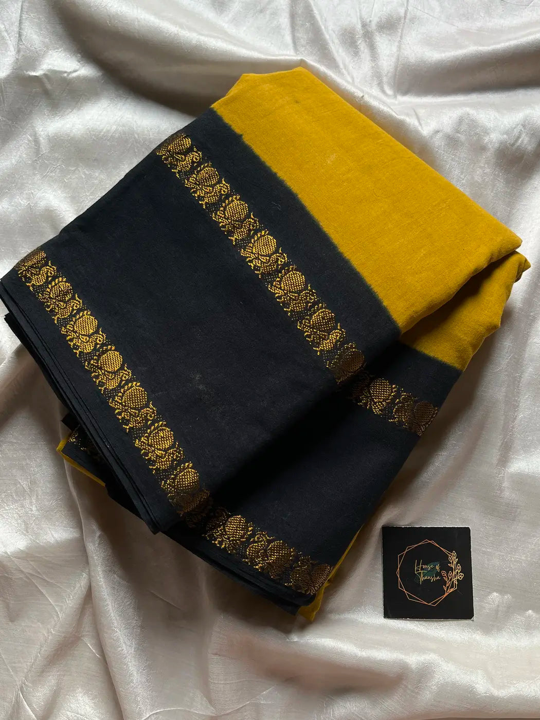 Sungudi Cotton Saree - Yellow & Black