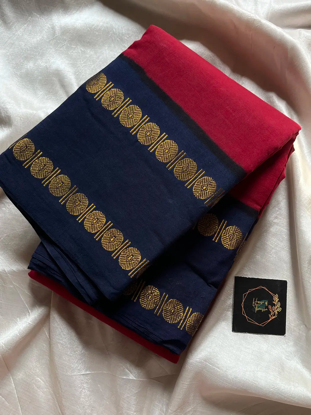 Sungudi Cotton Saree - Maroon & Dark Blue