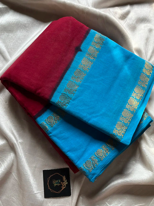 Sungudi Cotton Saree - Red & blue