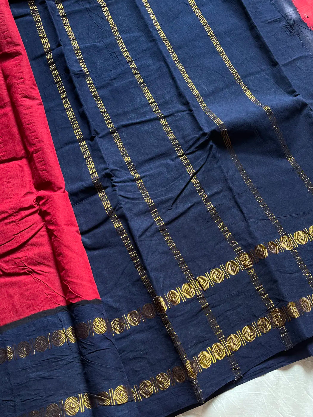 Sungudi Cotton Saree - Maroon & Dark Blue