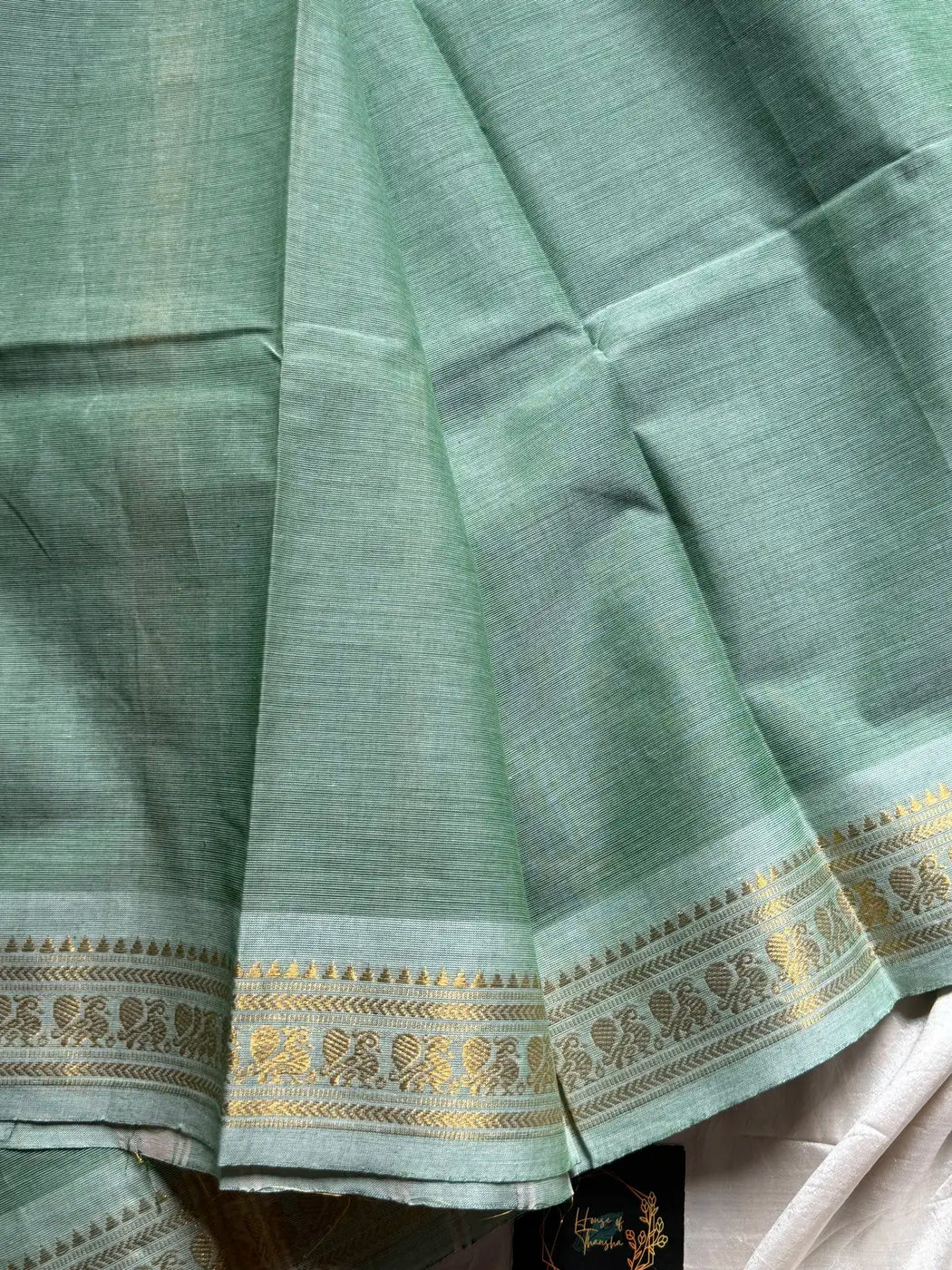 Minimal Border Edit - Pastel Pistah Kanchi Cotton Saree