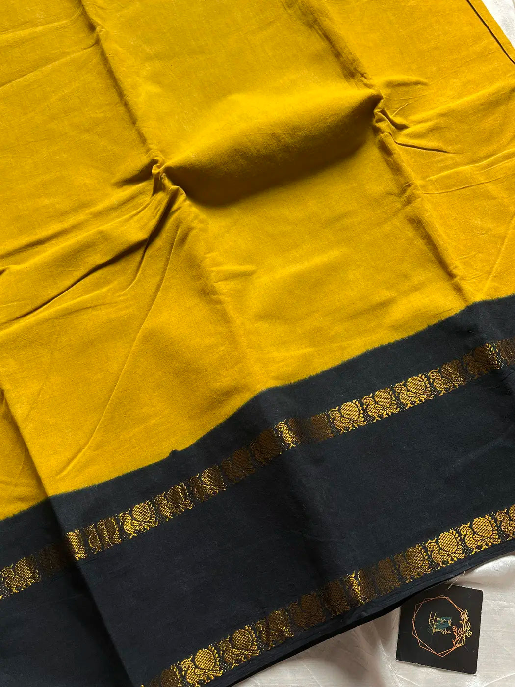 Sungudi Cotton Saree - Yellow & Black