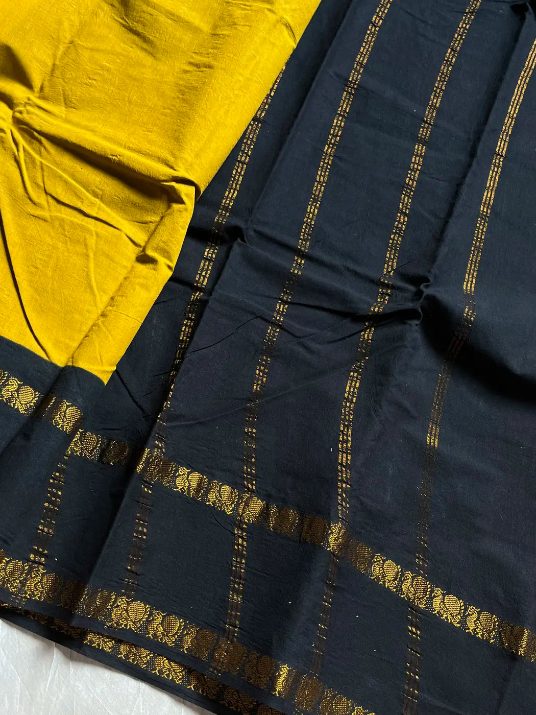 Sungudi Cotton Saree - Yellow & Black