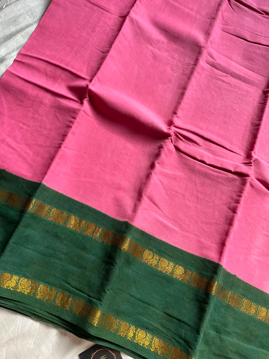 Sungudi Cotton Saree - Pink & Green