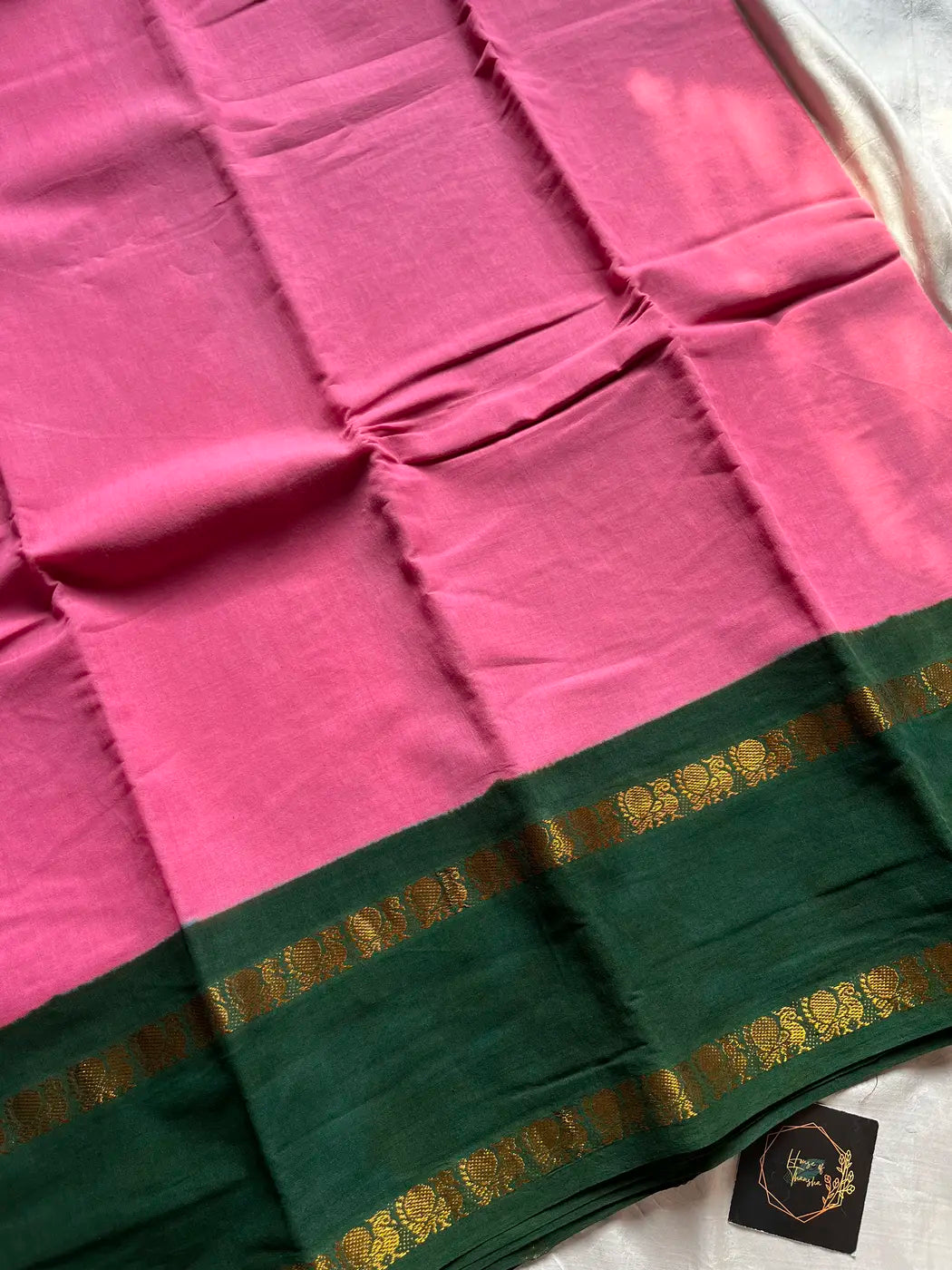 Sungudi Cotton Saree - Pink & Green