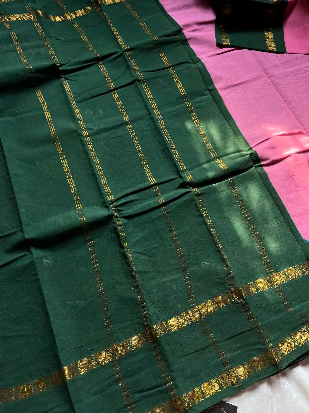 Sungudi Cotton Saree - Pink & Green