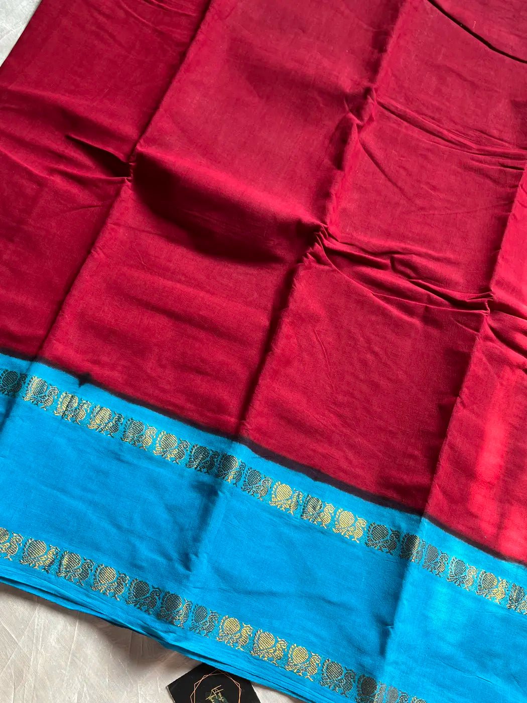 Sungudi Cotton Saree - Red & blue