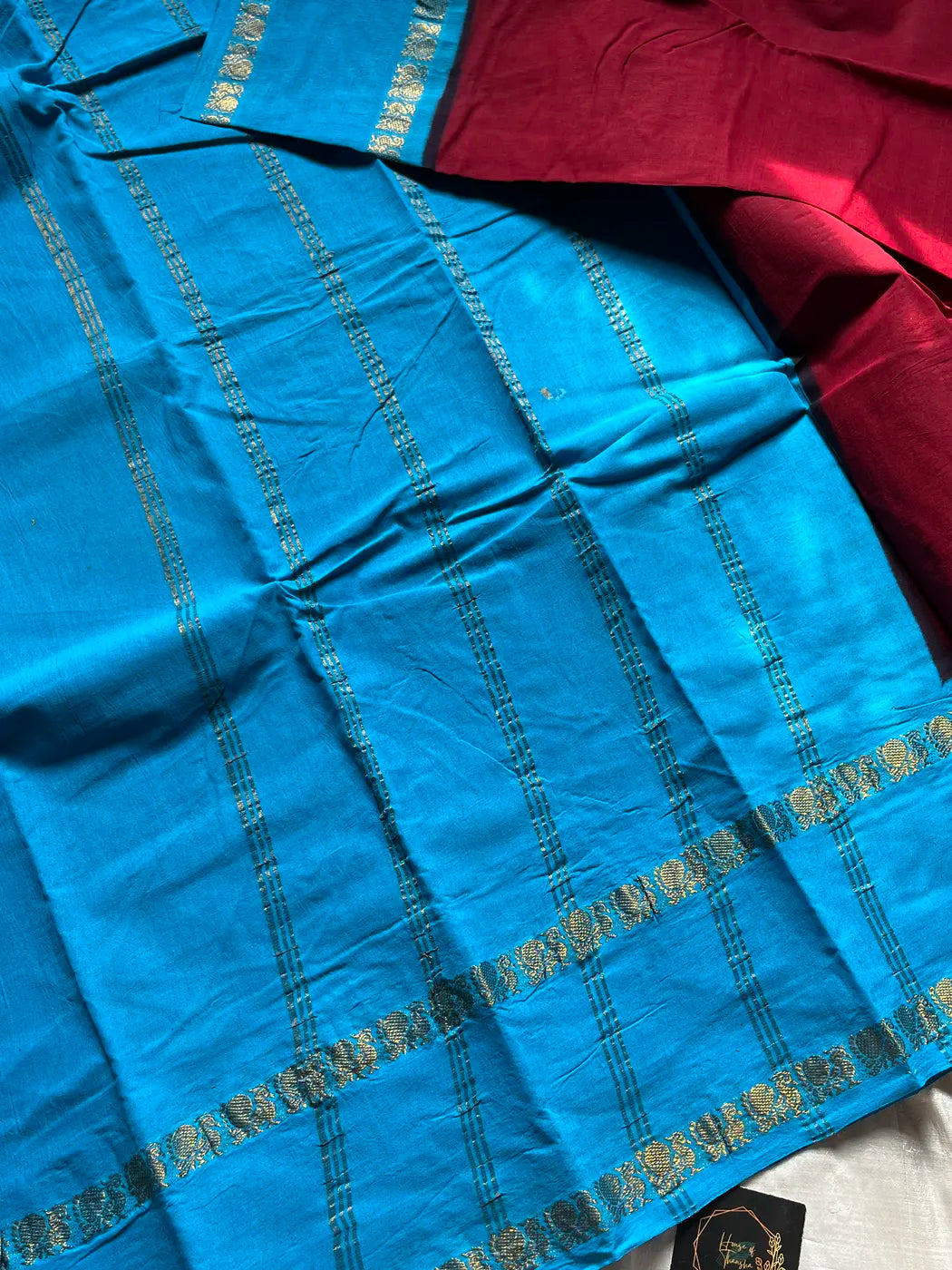 Sungudi Cotton Saree - Red & blue