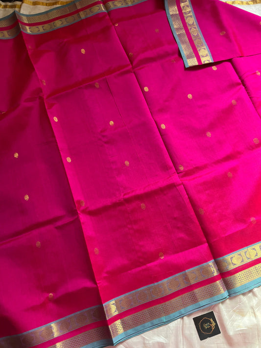 Pink Pure Handloom Kanchi Silk-Cotton Saree with Rich Zari & Blouse – Pattu Nool Edit by House of Thansha