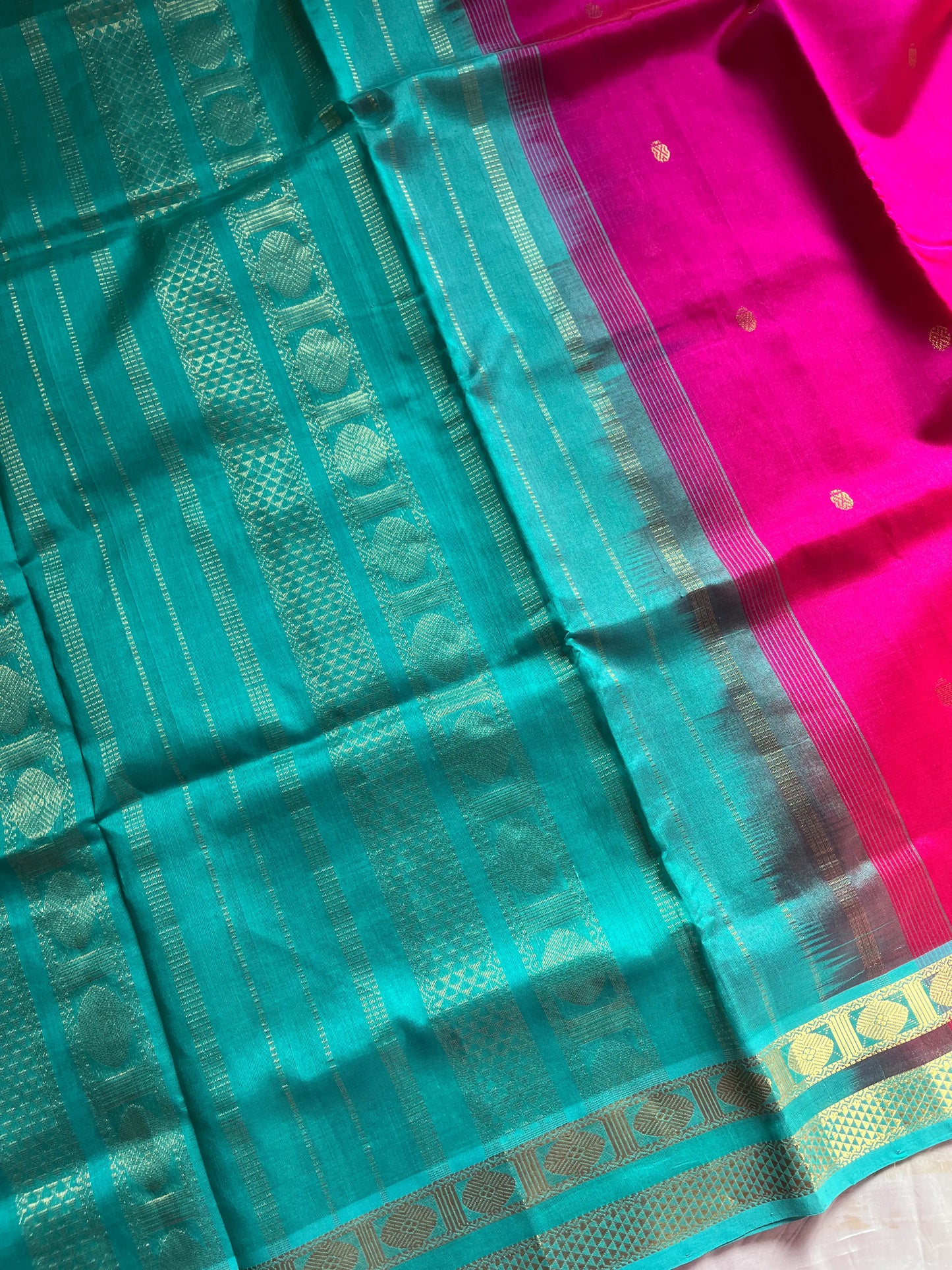 Pink Pure Handloom Kanchi Silk-Cotton Saree with Rich Zari & Blouse – Pattu Nool Edit by House of Thansha