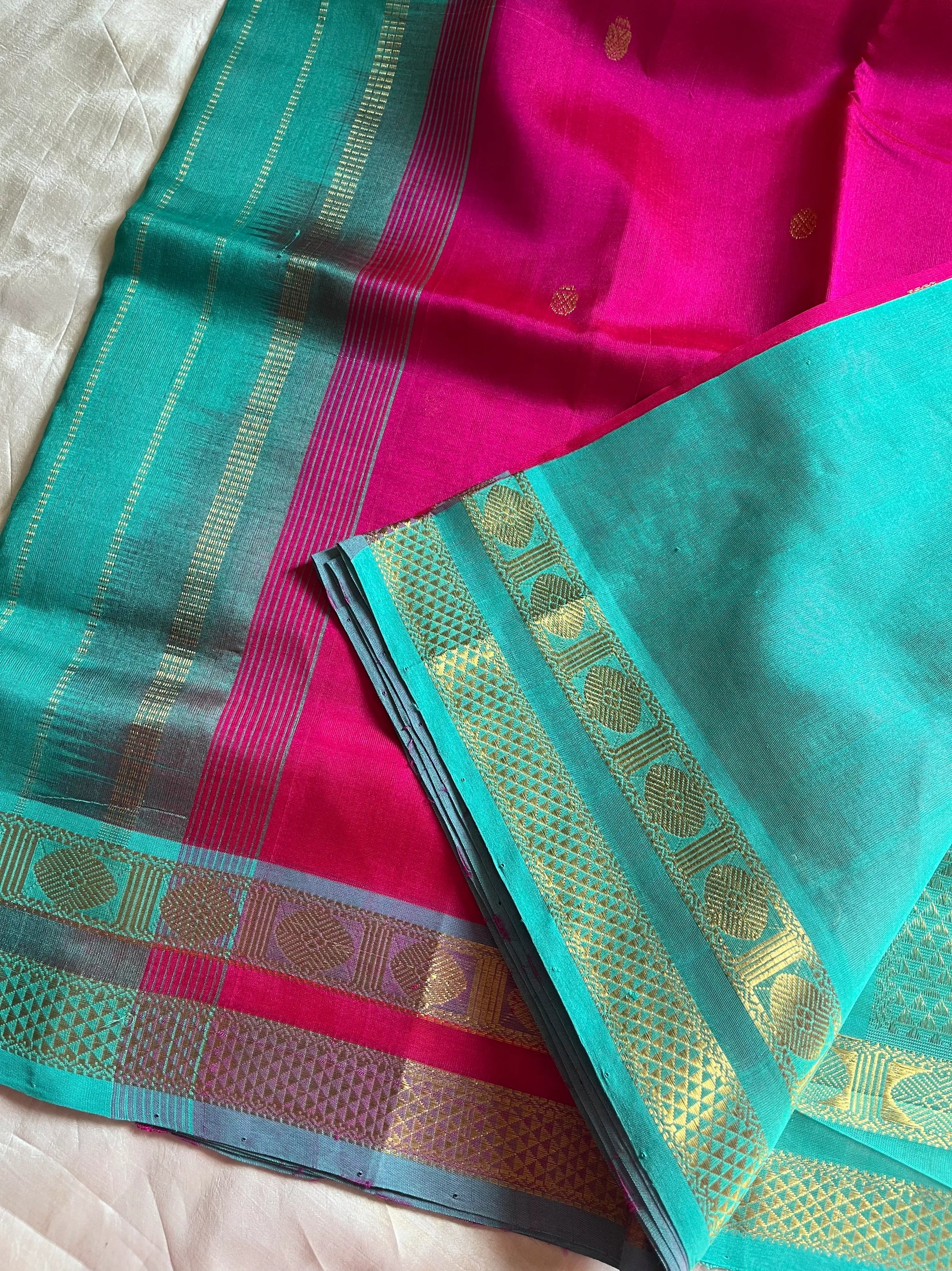 Pink Pure Handloom Kanchi Silk-Cotton Saree with Rich Zari & Blouse – Pattu Nool Edit by House of Thansha