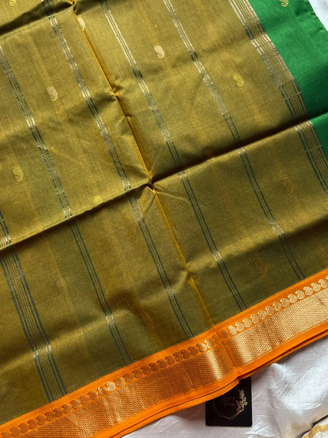 Throne Edit – Green & Yellow 120 Counts Mercerised Chettinadu Cotton Saree