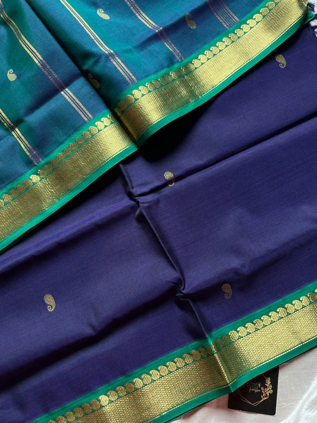 Throne Edit – Blue 120 Counts Mercerised Chettinadu Cotton Saree