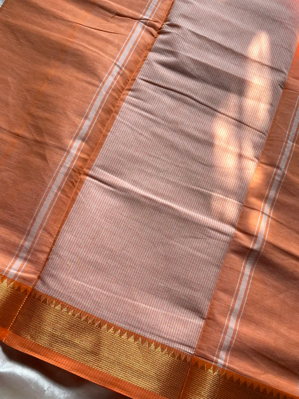Minimal Border Edit - Orange Chettinadu Cotton Saree