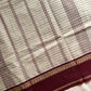 Pastel white Korvai Kattam Chettinadu cotton saree with maroon border – House of Thansha