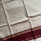 Pastel white Korvai Kattam Chettinadu cotton saree with maroon border – House of Thansha