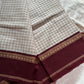 Pastel white Korvai Kattam Chettinadu cotton saree with maroon border – House of Thansha