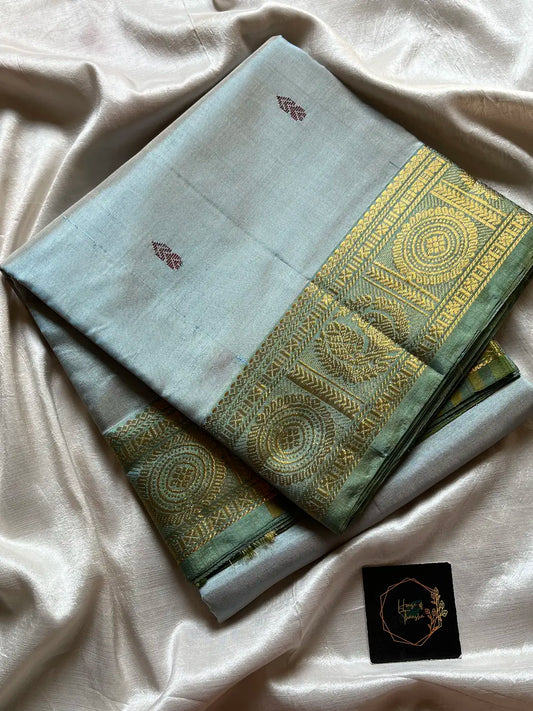 Vegan Silks | Chinnalampattu Saree – Pale Greyish Blue