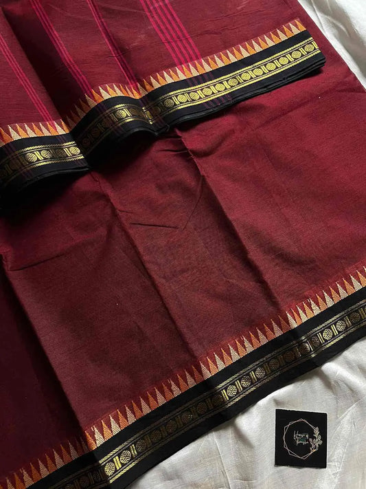 Maroon Kanchi cotton saree with small border – Subtle Weaves