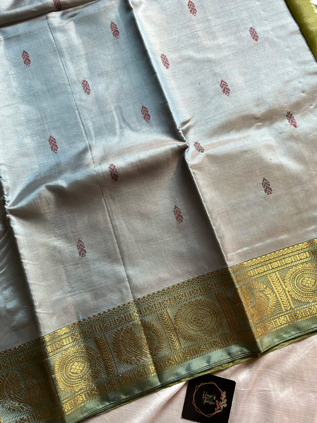 Vegan Silks | Chinnalampattu Saree – Pale Greyish Blue