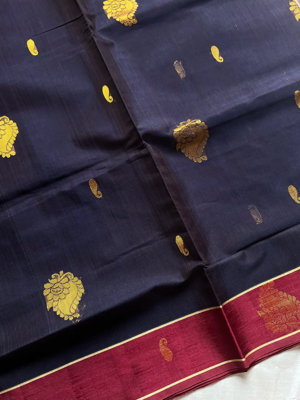 Vegan Silk Saree – Dark Blue Handloom Art Silk