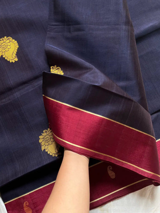 Vegan Silk Saree – Dark Blue Handloom Art Silk
