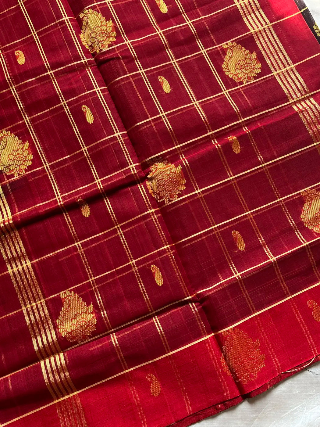 Vegan Weaves – Coffee Brown Checked Handloom Art Silk Saree