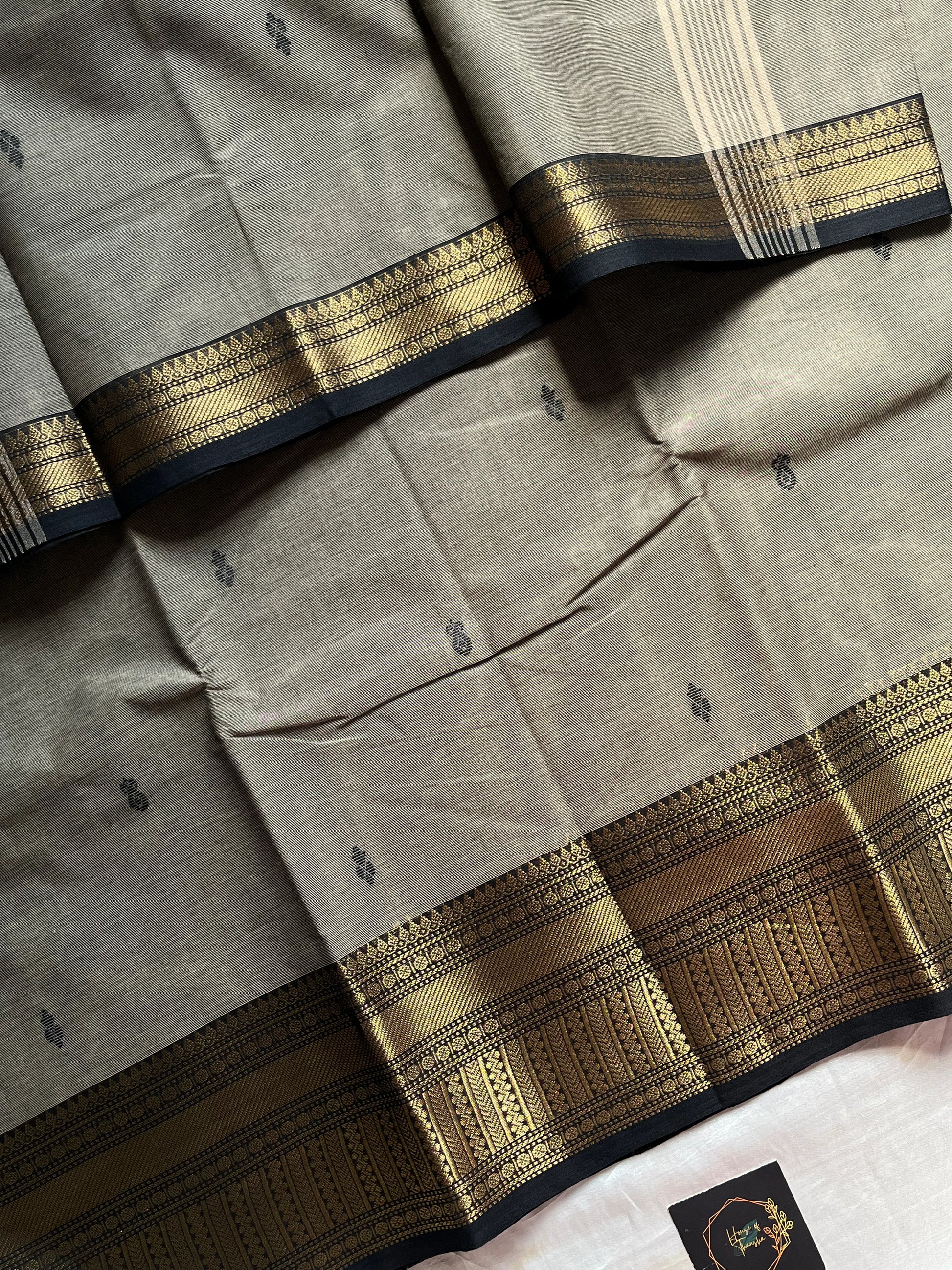 Grey Chettinadu Cotton Saree with Running Blouse – Subtle Weaves by House of Thansha