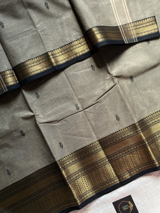 Grey Chettinadu Cotton Saree with Running Blouse – Subtle Weaves by House of Thansha