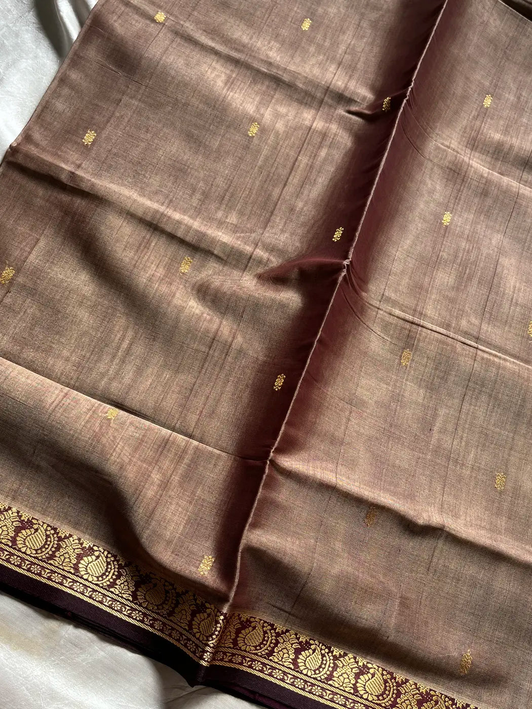 Vegan Silk Saree – Earthy Brown | Handloom Art Silk