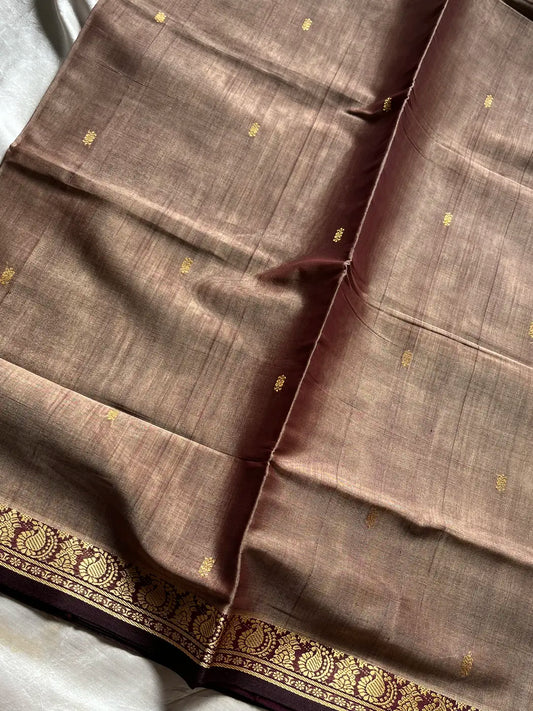 Vegan Silk Saree – Earthy Brown | Handloom Art Silk