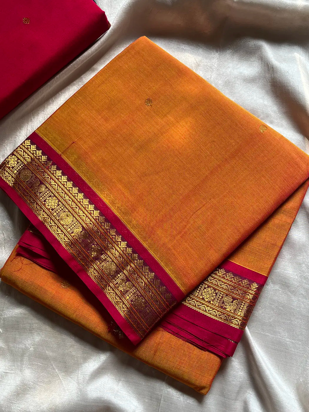Throne Edit | Yellowish Orange 120 Count Mercerised Kanchi Cotton Saree