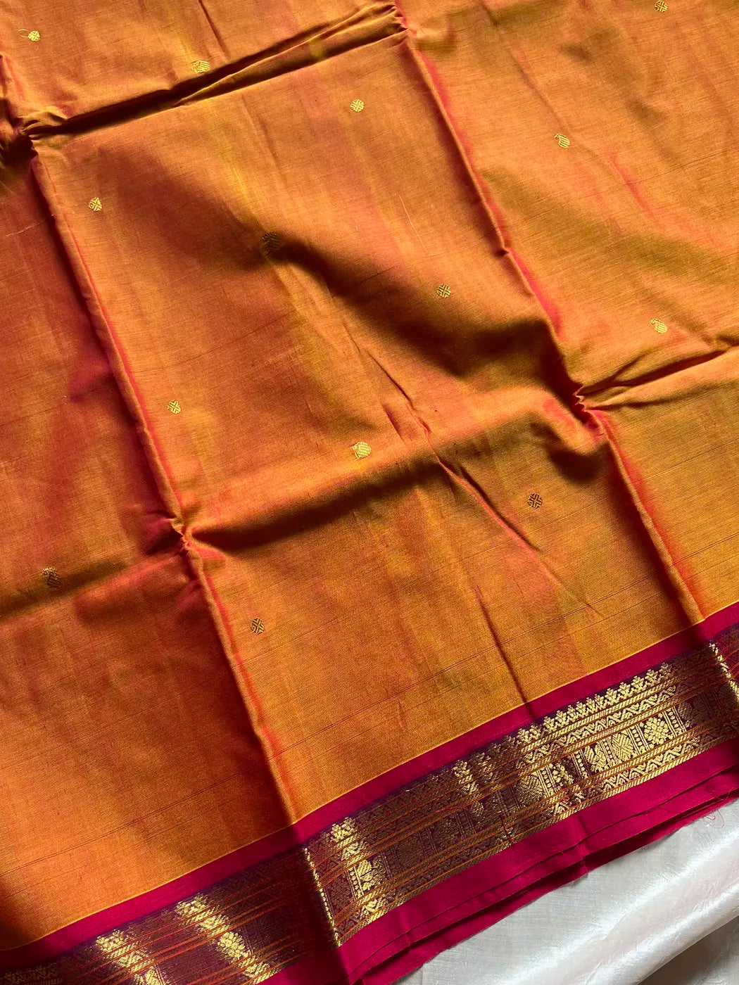 Throne Edit | Yellowish Orange 120 Count Mercerised Kanchi Cotton Saree