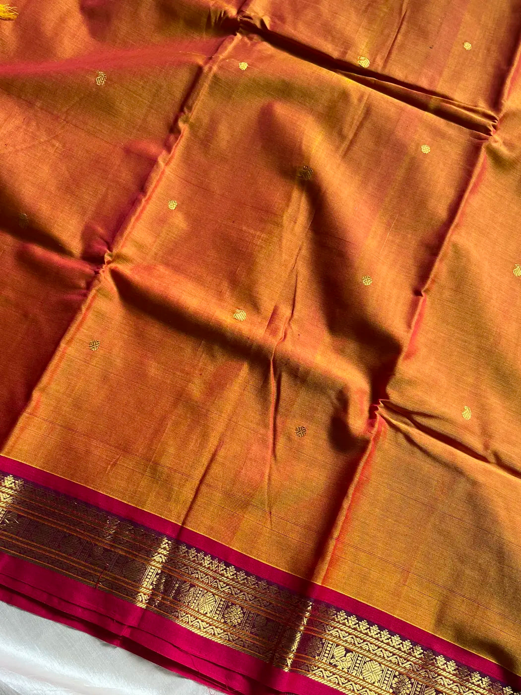 Throne Edit | Yellowish Orange 120 Count Mercerised Kanchi Cotton Saree