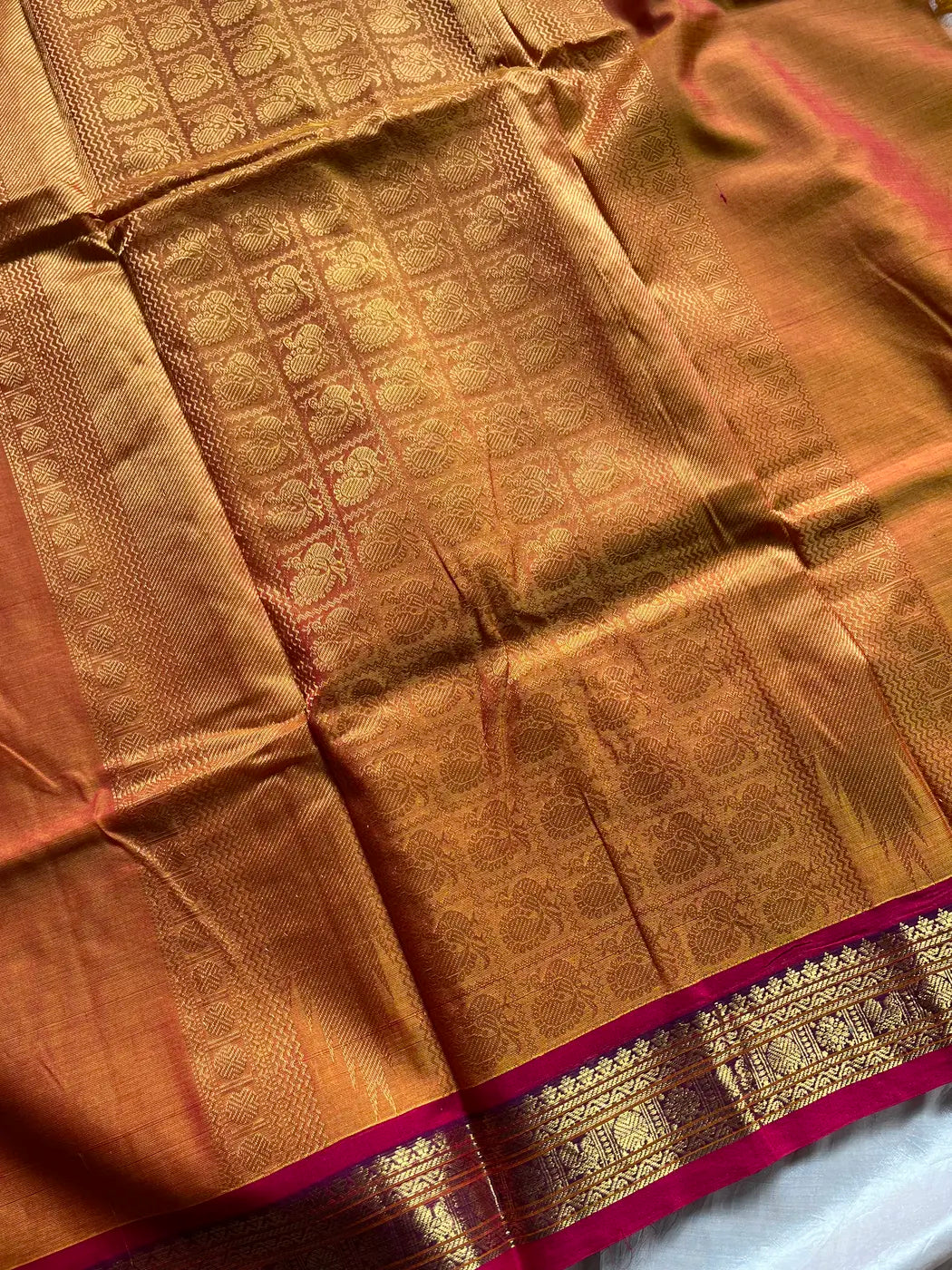 Throne Edit | Yellowish Orange 120 Count Mercerised Kanchi Cotton Saree