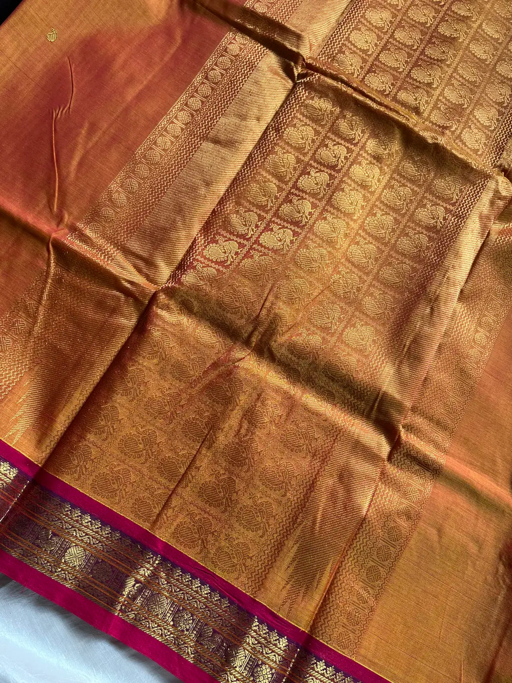 Throne Edit | Yellowish Orange 120 Count Mercerised Kanchi Cotton Saree