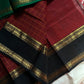 Maroon Kanchi cotton saree with kattam checks and dual borders – House of Thansha