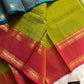 Green Kanchi cotton saree with kattam checks and dual borders – House of Thansha