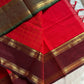 Red Kanchi cotton saree with kattam checks and dual borders – House of Thansha