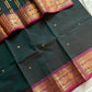 Dark green Kanchi cotton saree with maroon vintage border – handloom drape from House of Thansha.