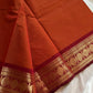 Rust orange Kanchi cotton saree with maroon vintage border – handloom drape from House of Thansha.