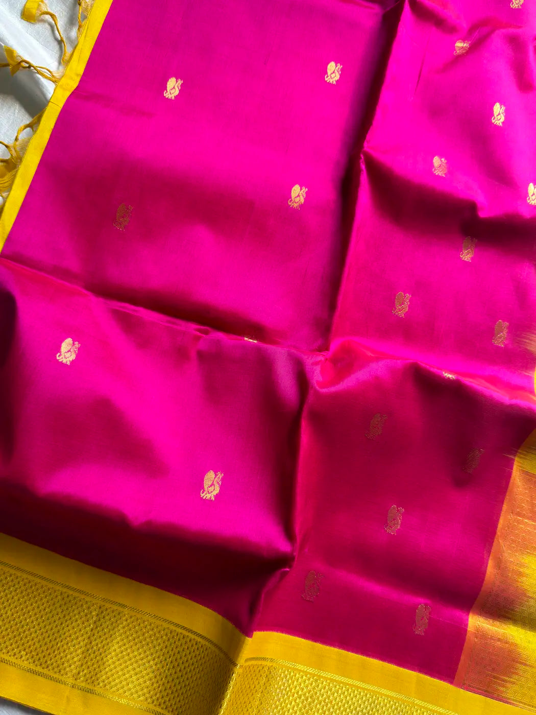 Kanchi Silkcotton Saree - Rani Pink & Yellow